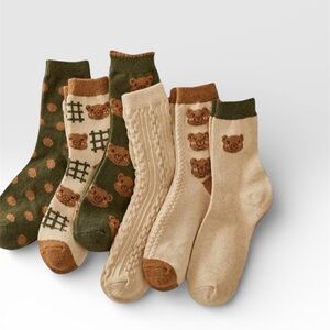 5-Pack Bear Pattern Crew Socks